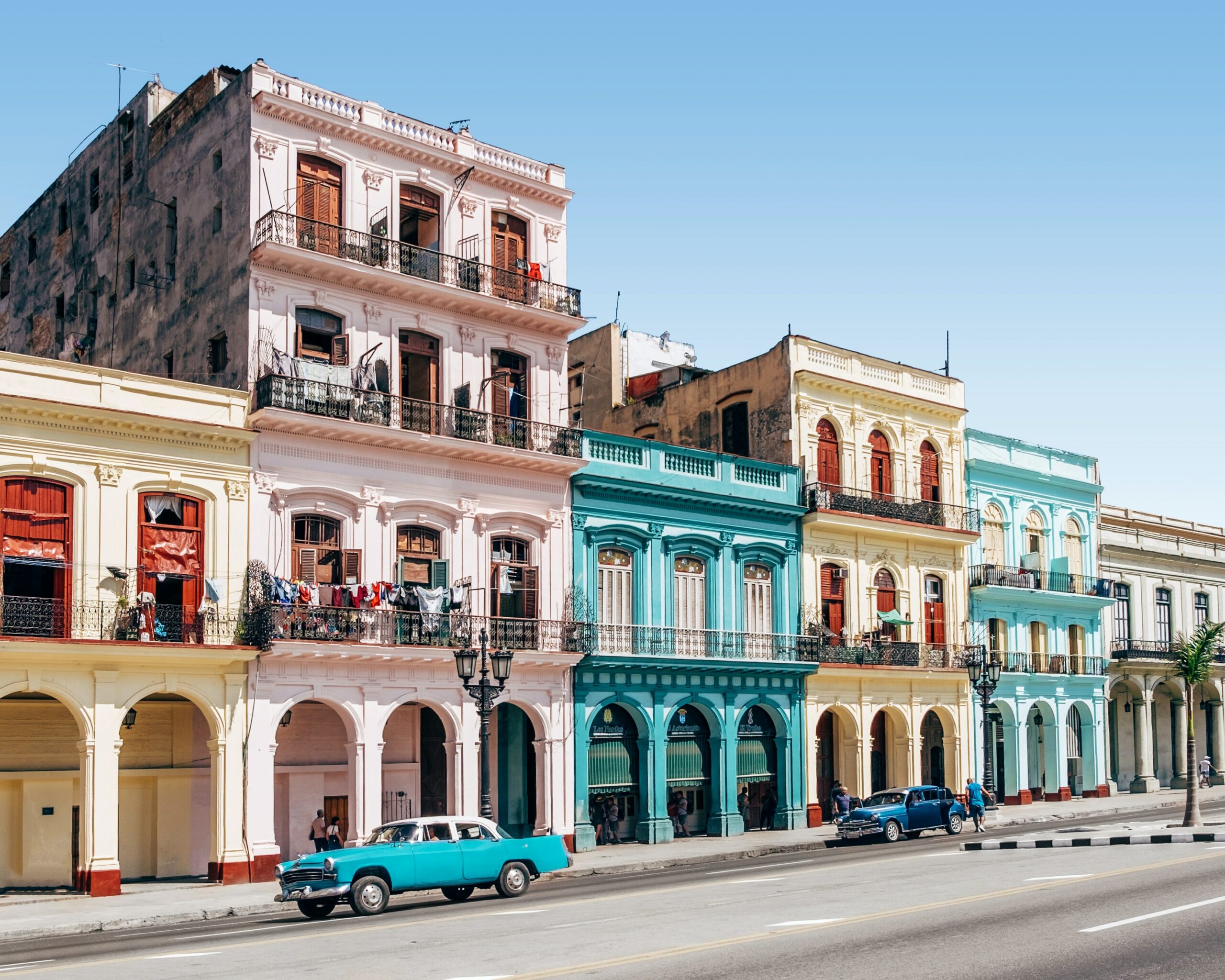 A colourful strip of buildings in Havana, Cuba.