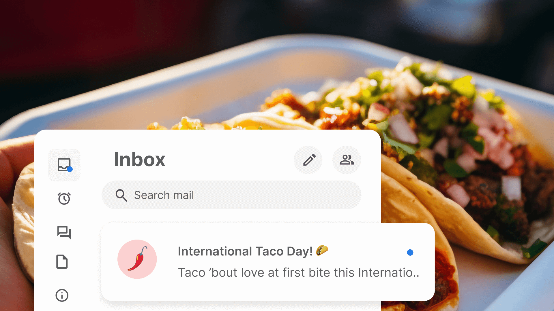 An email notification about International Taco Day
