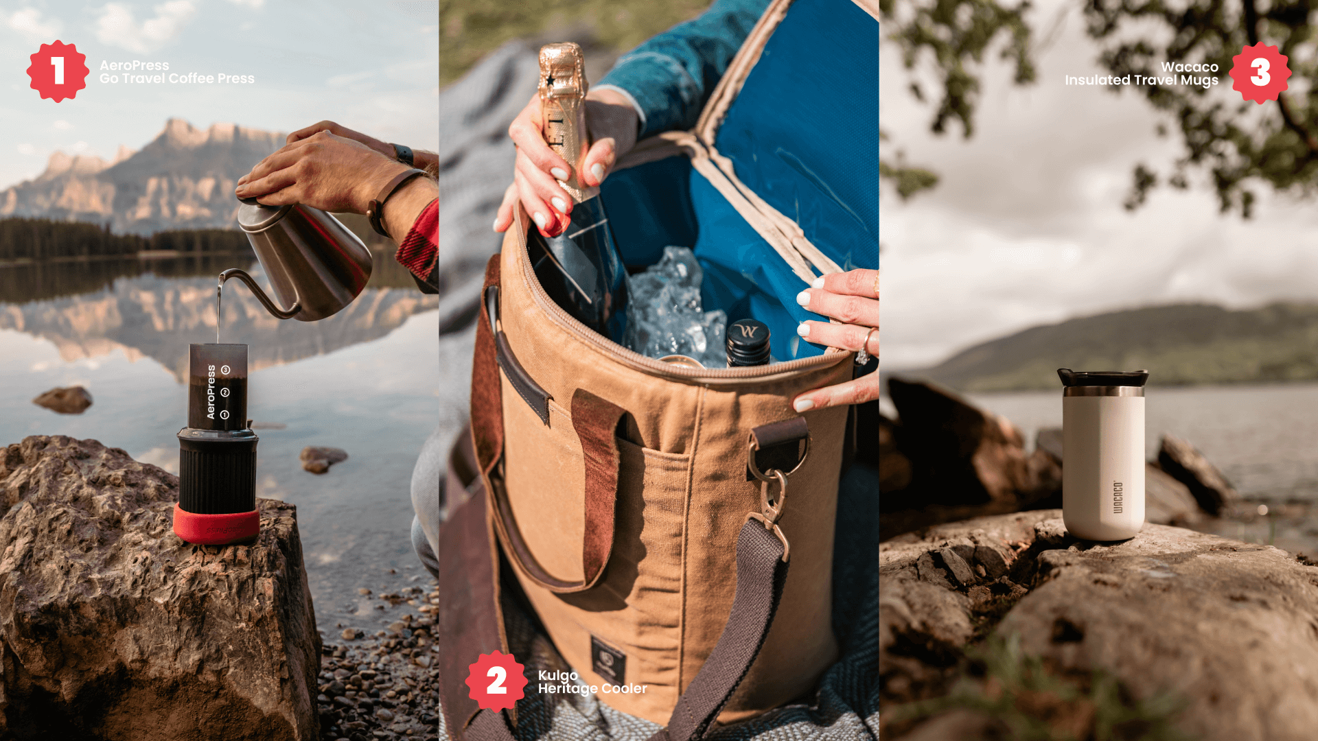 1. AeroPress Go Travel Coffee Press<br />
2. Kulgo Heritage Cooler<br />
3. Wacaco Insulated Travel Mugs