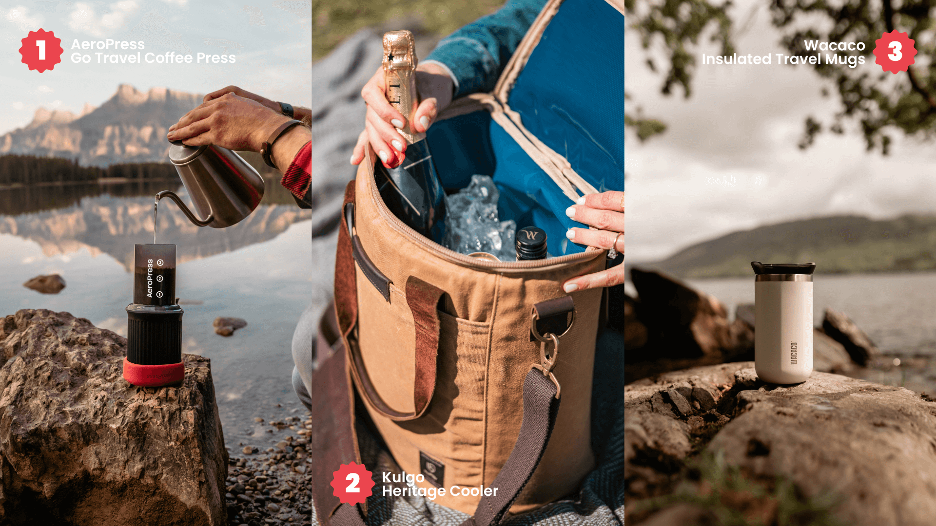 1. AeroPress Go Travel Coffee Press<br />
2. Kulgo Heritage Cooler<br />
3. Wacaco Insulated Travel Mugs