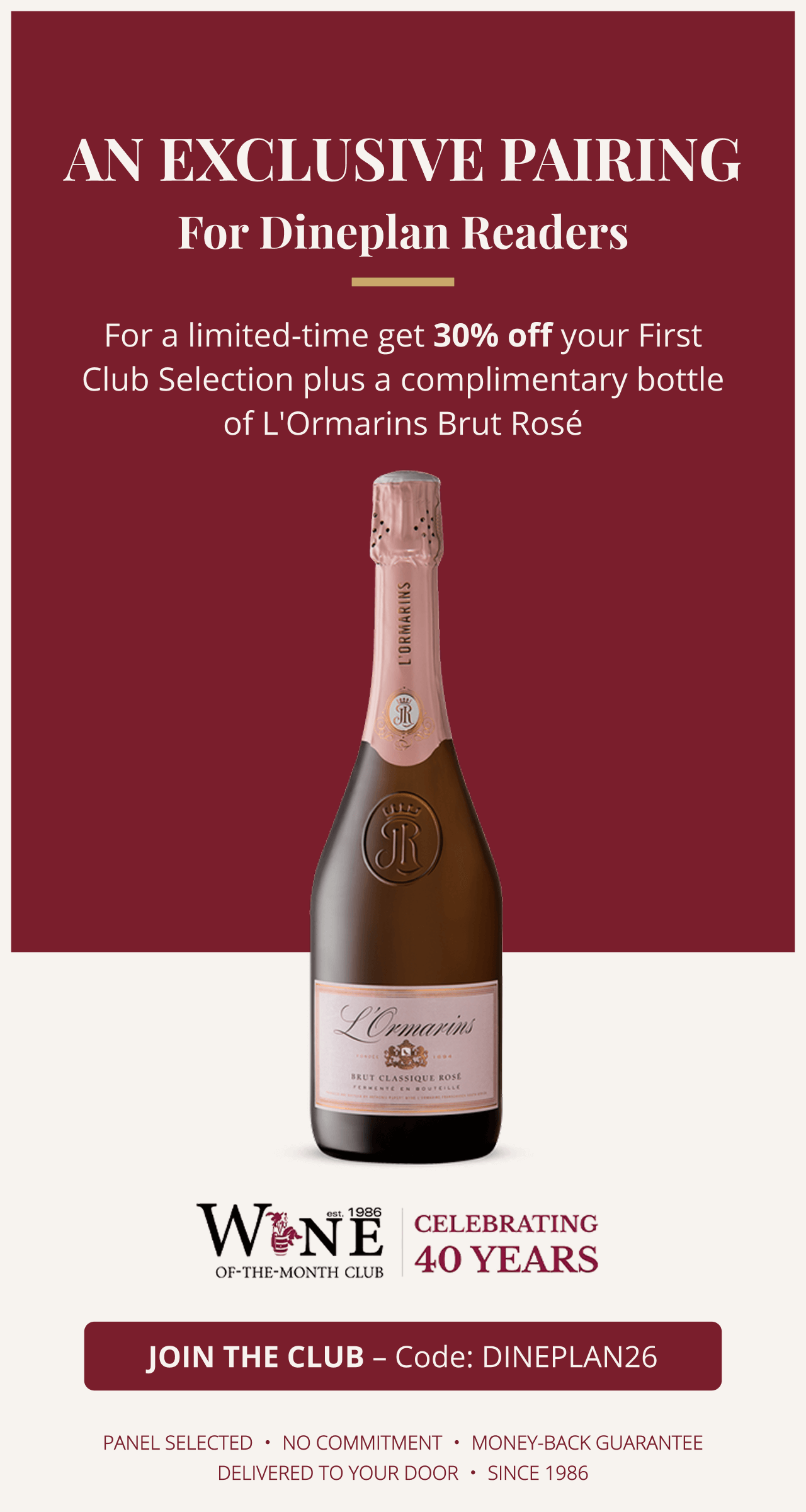 Dineplan banner ad wine of the month